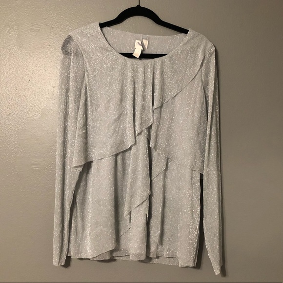 Chico's Tops - Chico’s- silver ruffle long sleeve blouse